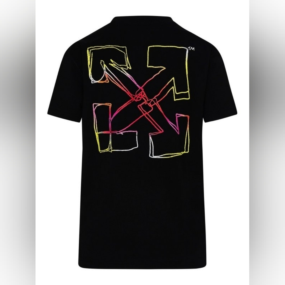Off-White Black Tee with Colorful Graphic Art